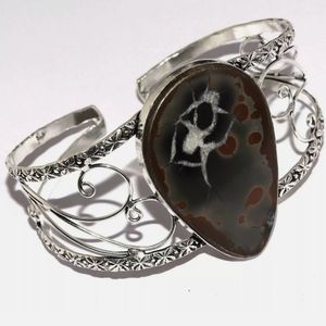 New Septarian (Dragon Stone) 925 Silver Cuff Bracelet.